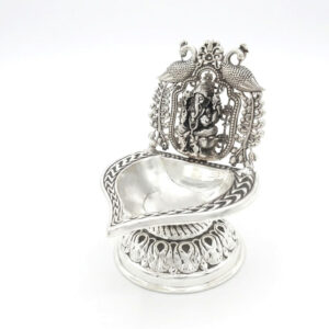 PEACOCK CROWN GANESH SILVER DIYA - 925 STERLING SILVER