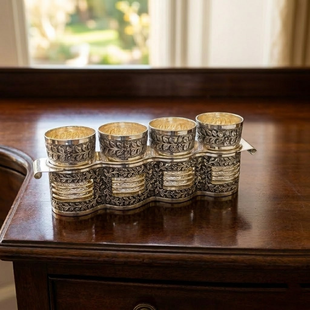 LEAF ELEGANCE SILVER GLASS SET - 925 STERLING SILVER LEAF ELEGANCE SILVER GLASS SET - 925 STERLING SILVER