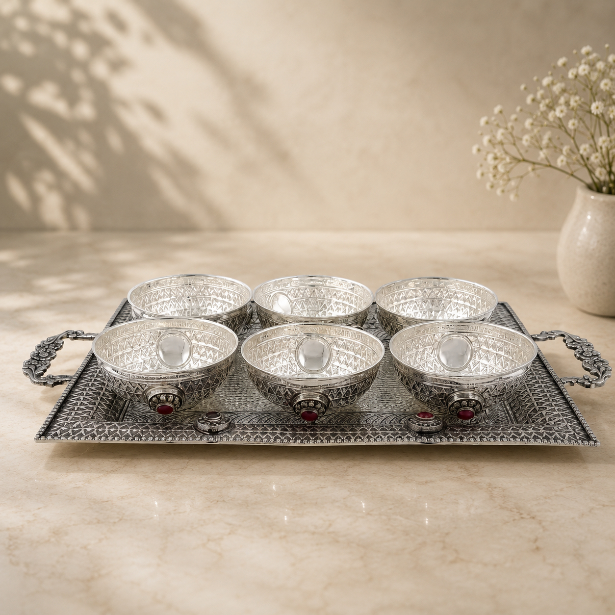 DIVINE ELEGANCE SILVER PLATTER SET - 925 STERLING SILVER DIVINE ELEGANCE SILVER PLATTER SET - 925 STERLING SILVER