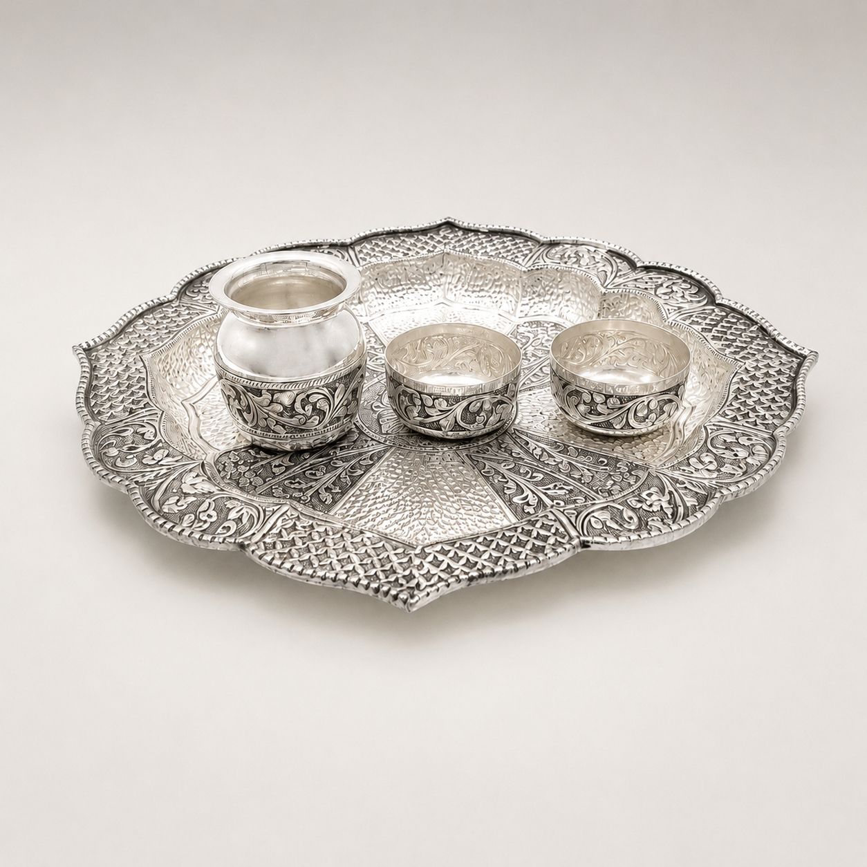 MANGAL ARADHANA SILVER THALI SET- 925 STERLING SILVER MANGAL ARADHANA SILVER THALI SET- 925 STERLING SILVER