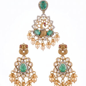 DIVINE MAYURA GREEN SILVER PENDANT SET | BUY ONLINE INDIA