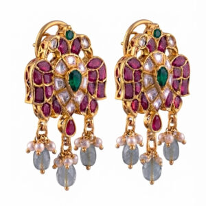 NAVRATNA STYLE SILVER DROP EARRINGS | BUY ONLINE INDIA