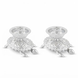 TORTOISE MOTIF SILVER DIYA PAIR - 925 STERLING SILVER
