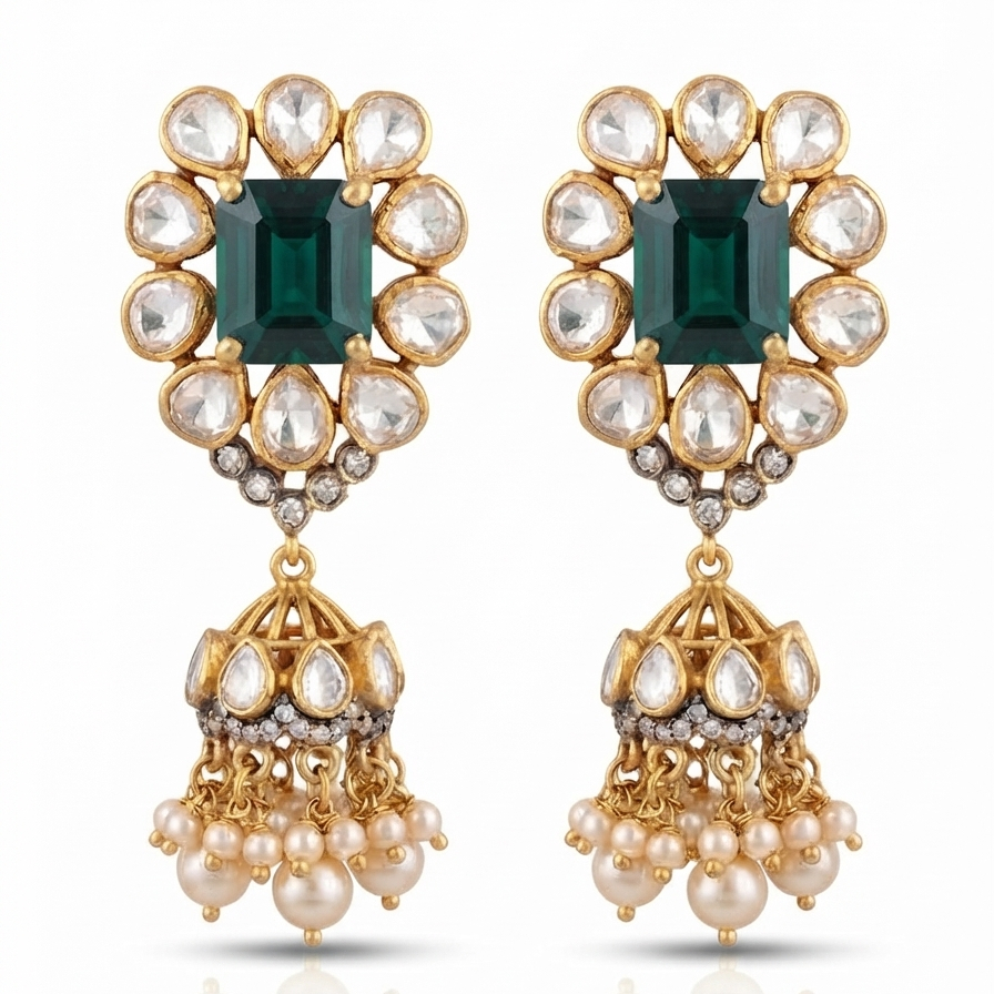 TARA GREEN DROP SILVER JHUMKA | BUY ONLINE INDIA TARA GREEN DROP SILVER JHUMKA | BUY ONLINE INDIA