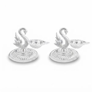 SWAN-INSPIRED SILVER DIYA PAIR - 925 STERLING SILVER