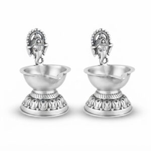 SHUBH GANESH SILVER DIYA PAIR - 925 STERLING SILVER