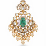GREEN STONE AND PEARL SILVER PENDANT SET | BUY ONLINE INDIA