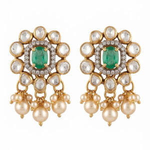 GREEN STONE AND PEARL SILVER PENDANT SET | BUY ONLINE INDIA