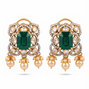 TANVI GREEN STONE PEARL SILVER DROPS| BUY ONLINE INDIA