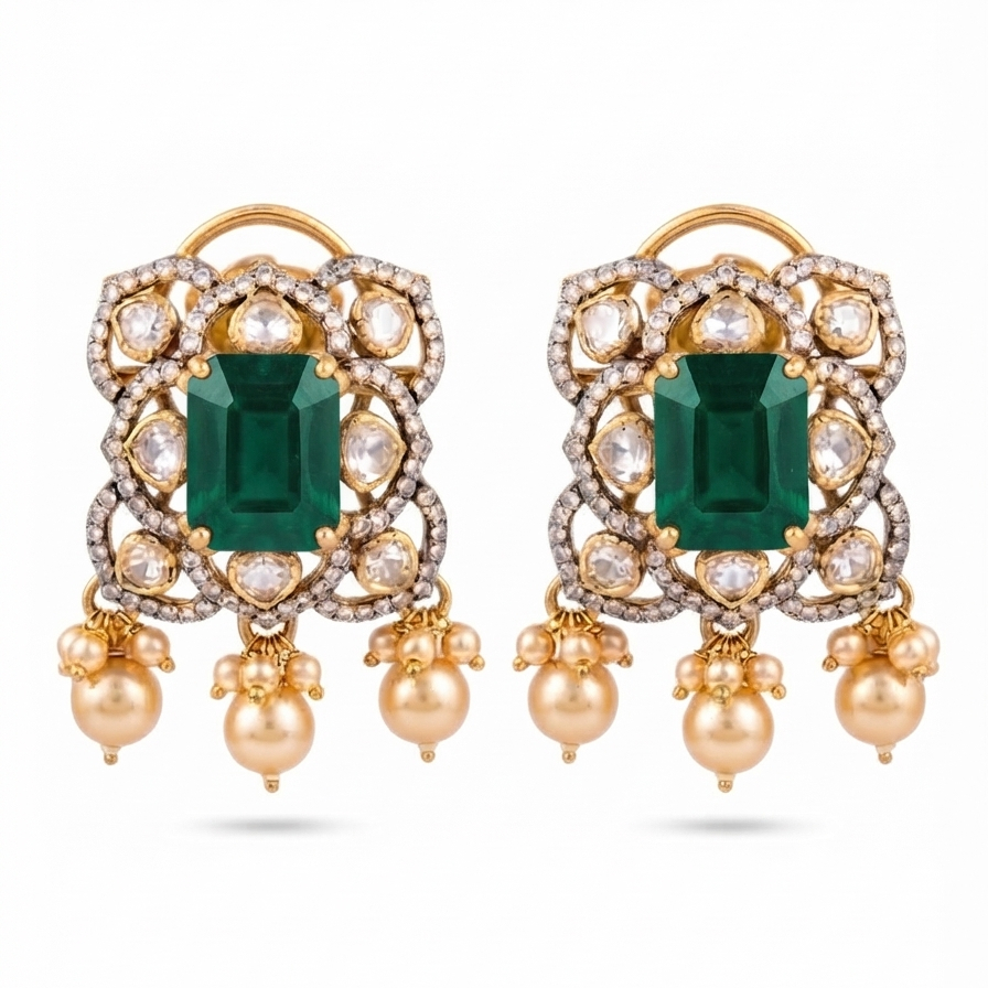 TANVI GREEN STONE PEARL SILVER DROPS| BUY ONLINE INDIA TANVI GREEN STONE PEARL SILVER DROPS| BUY ONLINE INDIA