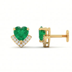 GREEN HEART SPARKLE GOLD STUD EARRINGS - 22K JEWELLERY