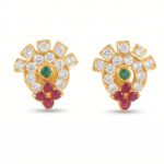 GOLD PINK BLOSSOM CROWN EARRINGS - 22K JEWELLERY