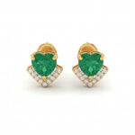 GREEN HEART SPARKLE GOLD STUD EARRINGS - 22K JEWELLERY