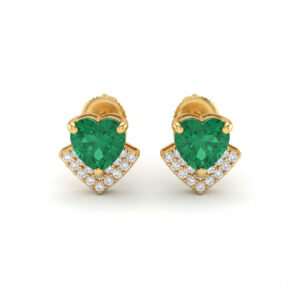 GREEN HEART SPARKLE GOLD STUD EARRINGS - 22K JEWELLERY