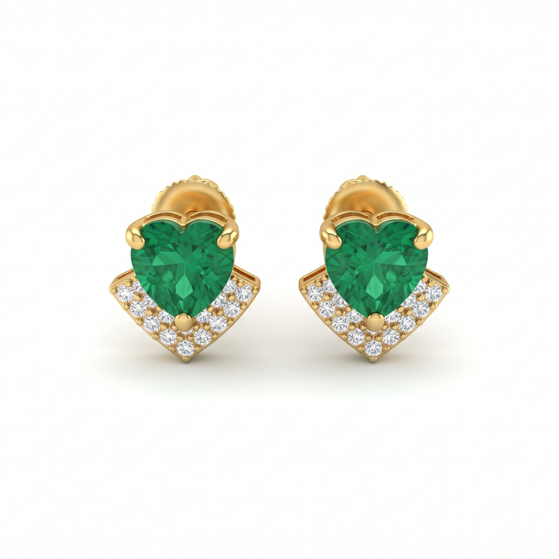 GREEN HEART SPARKLE GOLD STUD EARRINGS - 22K JEWELLERY GREEN HEART SPARKLE GOLD STUD EARRINGS - 22K JEWELLERY