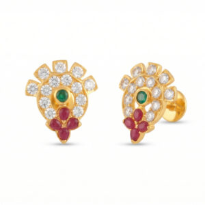 GOLD PINK BLOSSOM CROWN EARRINGS - 22K JEWELLERY