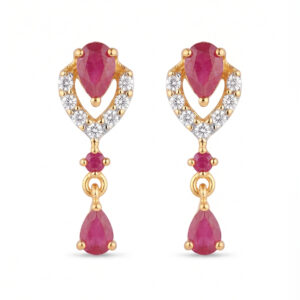 ELEGANT CRIMSON PEAR CUT GOLD STUD EARRINGS - 22K JEWELLERY