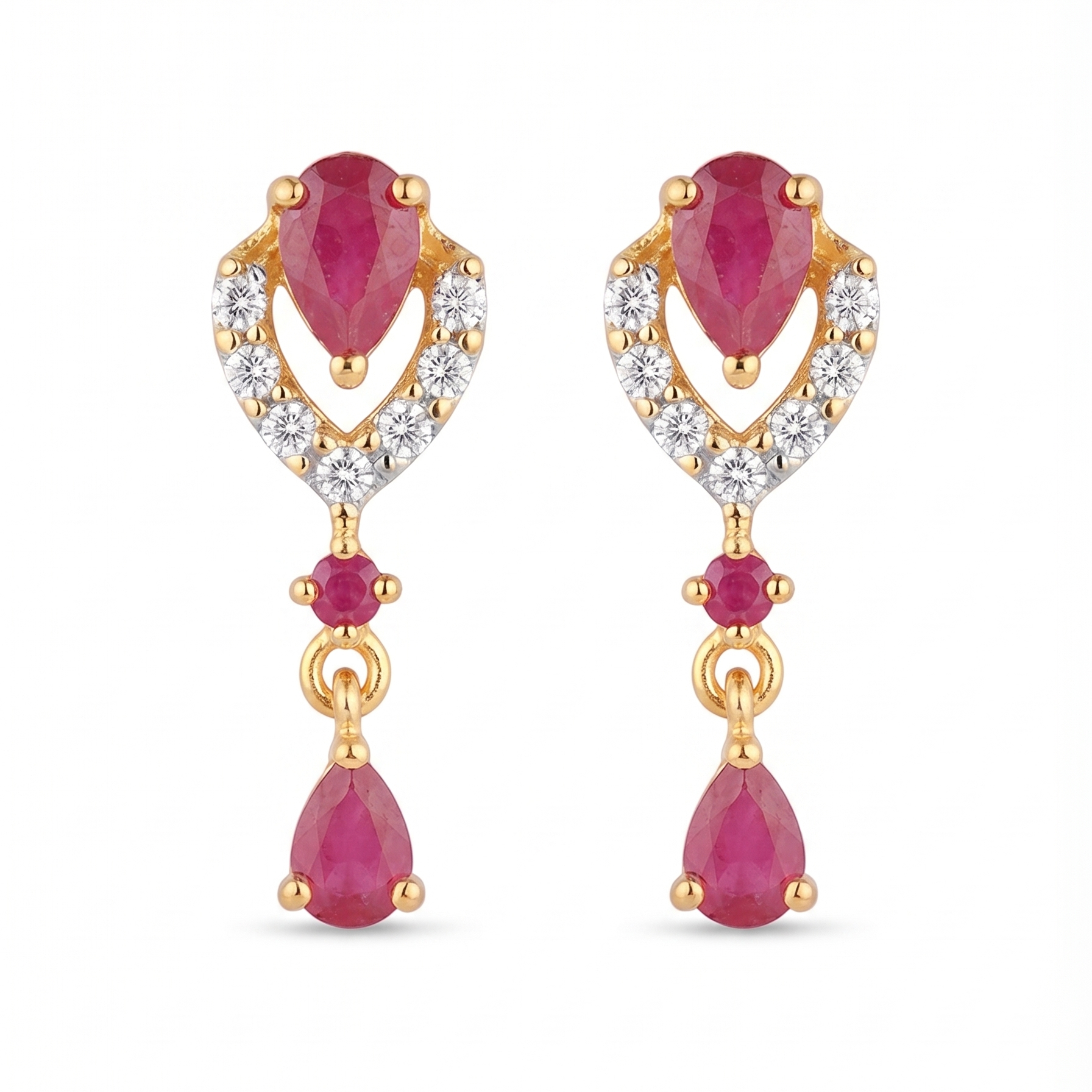 ELEGANT CRIMSON PEAR CUT GOLD STUD EARRINGS - 22K JEWELLERY ELEGANT CRIMSON PEAR CUT GOLD STUD EARRINGS - 22K JEWELLERY